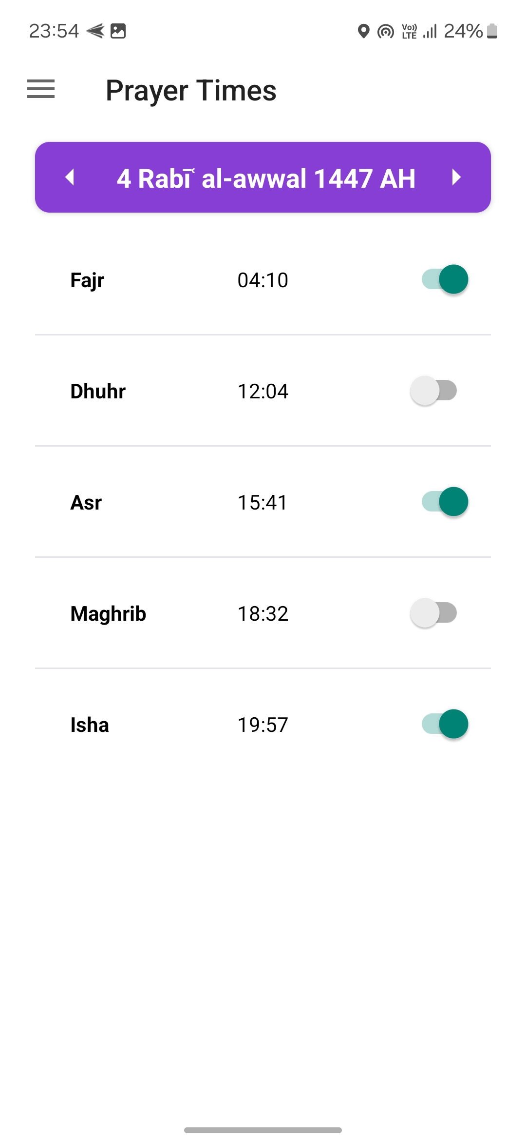 daily prayer times